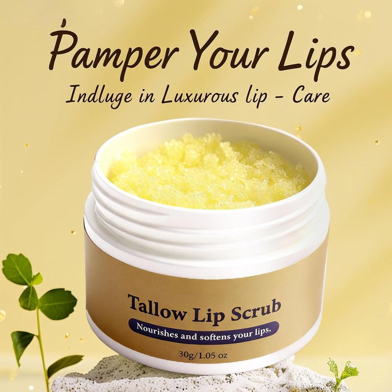 General standard compliant quality Tallow Sugar Lip Scrub Exfoliator & Moisturizer, Natural Lip Care for Dark Lips to Exfoliate, Lips Scrubber Exfoliant for Soft, Smooth Skin, Gently Remove Flaky Dead Skin, Nourishing & Repairing 2Pcs General need oriented design - Image 2
