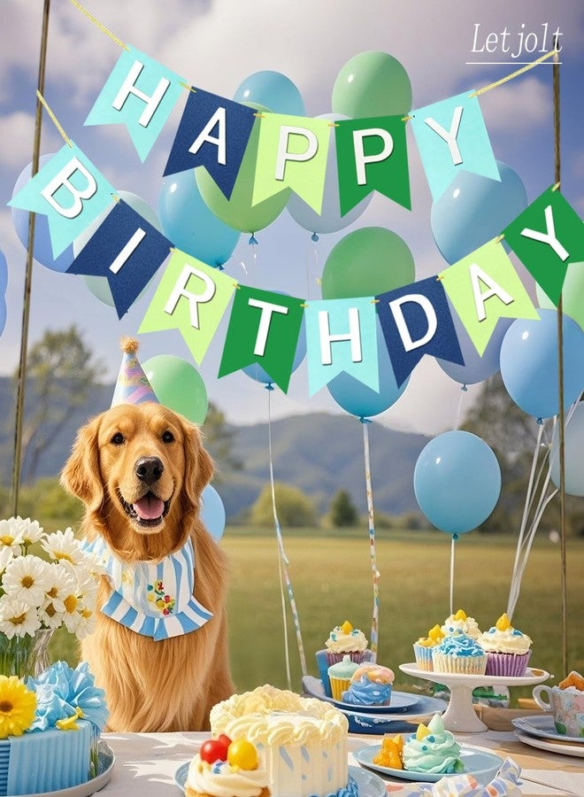 Letjolt Blue Green Happy Birthday Banner Birthday Party Bunting Signs Supplies - Image 5