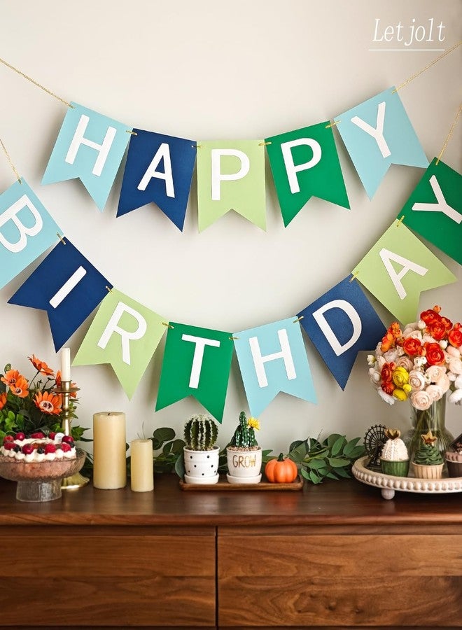 Letjolt Blue Green Happy Birthday Banner Birthday Party Bunting Signs Supplies - Image 3