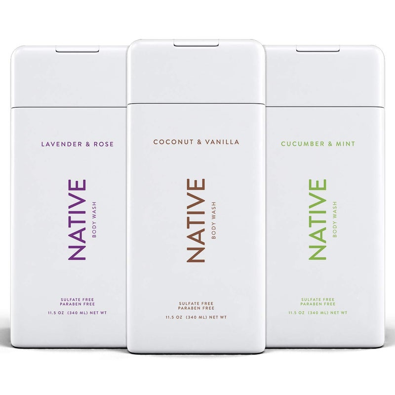 Native Body Wash 3 Pack - Natural Body Wash Women & Men - SLS & Paraben Free - Cucumber & Mint, Coconut & Vanilla, Lavender & Rose - Image 1