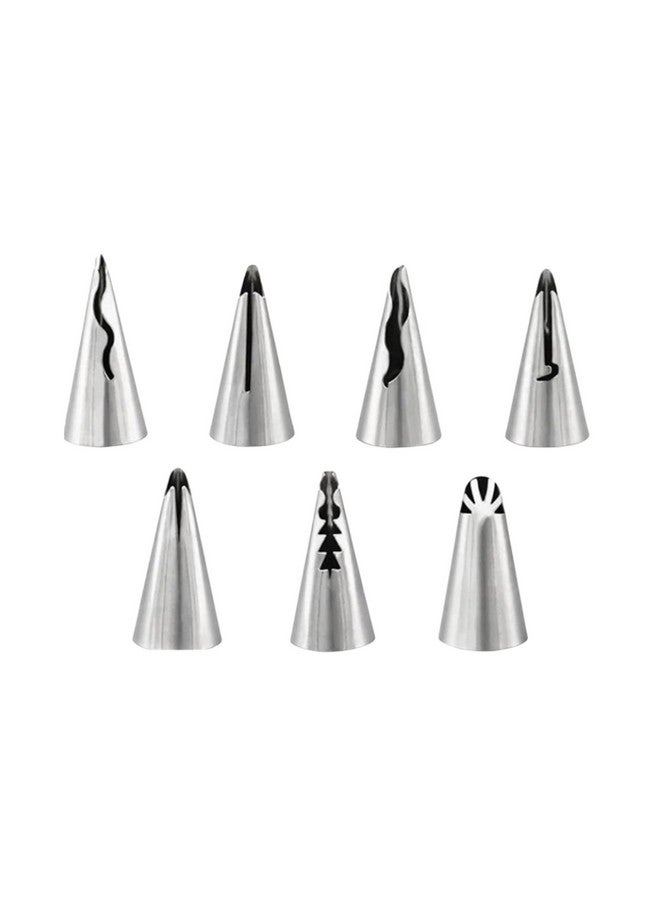 BeeSpring BeeSpring 7pcs Pleated Skirt Piping Nozzles Set Silver Stainless Steel Frosting Piping Kit Tulip Icing Pastry Cake Decorating Baking Tools - Image 1