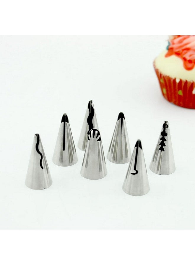 BeeSpring BeeSpring 7pcs Pleated Skirt Piping Nozzles Set Silver Stainless Steel Frosting Piping Kit Tulip Icing Pastry Cake Decorating Baking Tools - Image 3