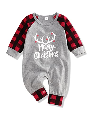 Hipea Newborn Baby Boy Christmas Clothes Jumpsuit Romper Plaid Sleeve Jumpsuit Infant Outfit(12-18M) Red - Image 1
