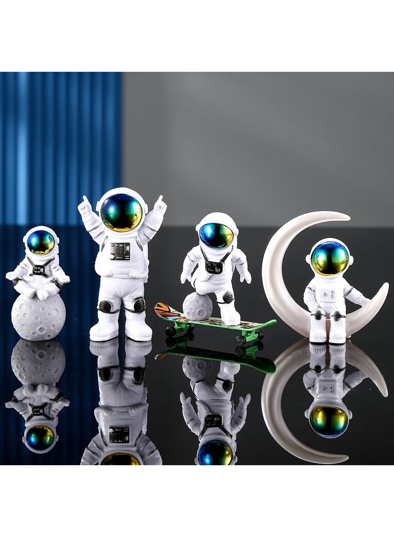 Bluejw 4-Piece Astronaut Figurine Statue Set Astronaut Figure Sculpture For Desktop And Tabletop Decor Resin Spaceman Planet Desk Ornament For Outer Space Themed Bedroom Decor Cake Toppers Decoration Model Set - Image 1