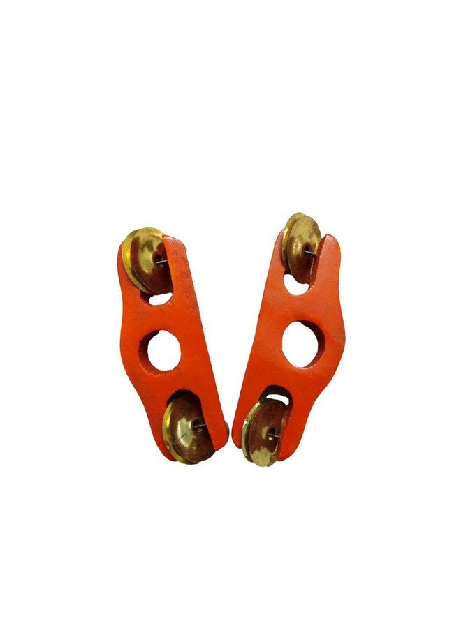 BookMyCostume Kids Wooden Manjira Bhajan Manjeera Temple Costume Accessory - Orange