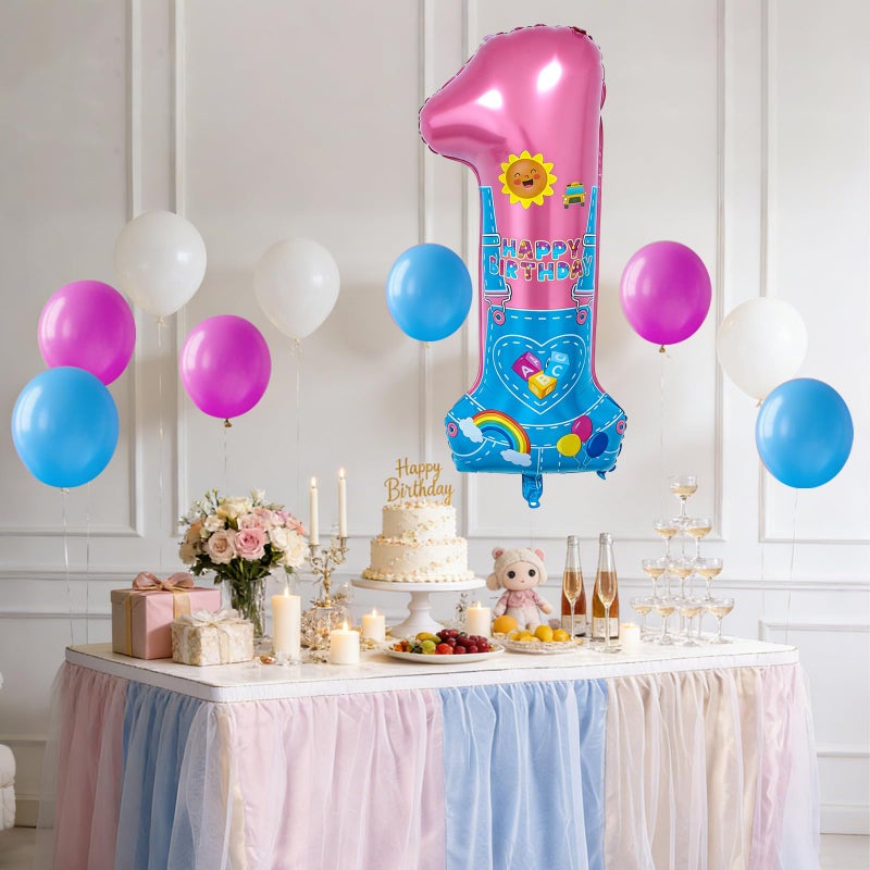 Lcoor English Teacher Birthday Decorations, 40'' Pink Teacher Fans Rainbow Number 1 Balloon for 1st Baby Shower Birthday Party Supplies (1st) - Image 5