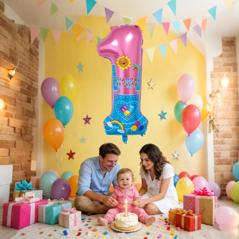 Lcoor English Teacher Birthday Decorations, 40'' Pink Teacher Fans Rainbow Number 1 Balloon for 1st Baby Shower Birthday Party Supplies (1st) - Image 4