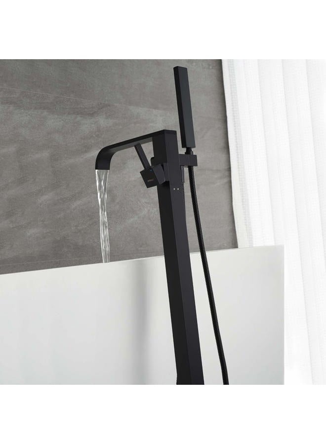 Artiqua Freestanding Bathtub Faucet Tub Filler Black Floor Mount Bathroom Faucets Brass Single Handle with Hand Shower - Image 5