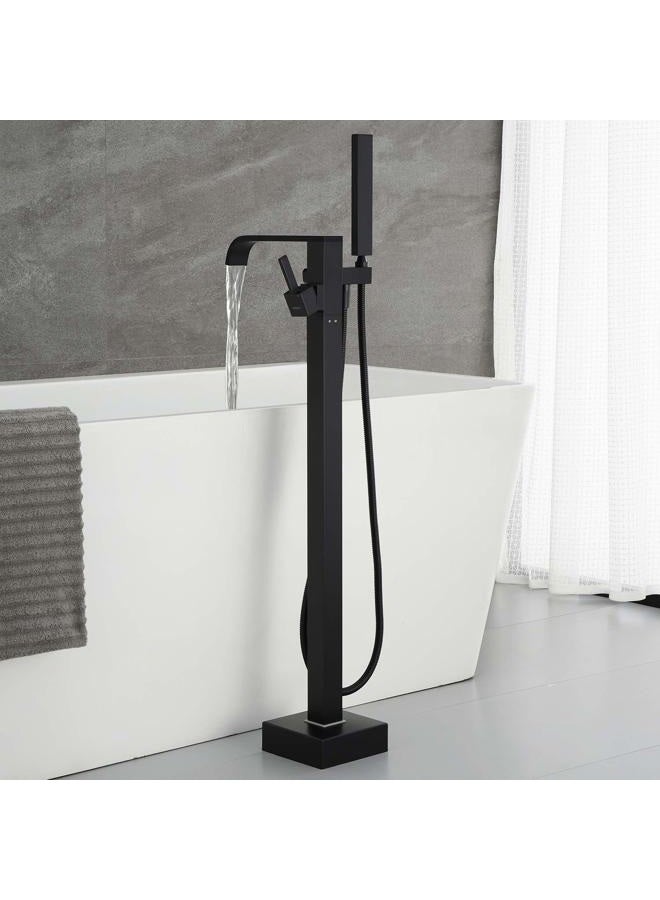 Artiqua Freestanding Bathtub Faucet Tub Filler Black Floor Mount Bathroom Faucets Brass Single Handle with Hand Shower - Image 3