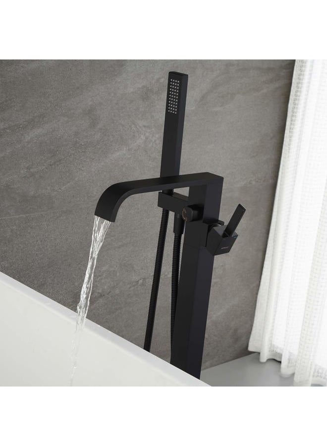 Artiqua Freestanding Bathtub Faucet Tub Filler Black Floor Mount Bathroom Faucets Brass Single Handle with Hand Shower - Image 4