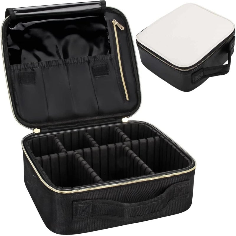 NitevoMakeup Train Case  Professional Cosmetic Organizer Makeup Artist Box with Adjustable Dividers for Women  Black  White 10 Inch - Image 2