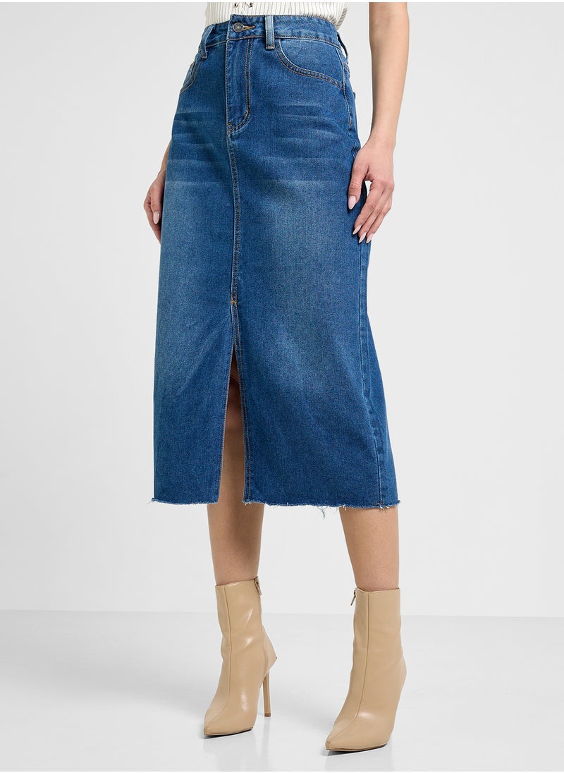 Ginger Denim Midi Skirt With Slit  - Image 2