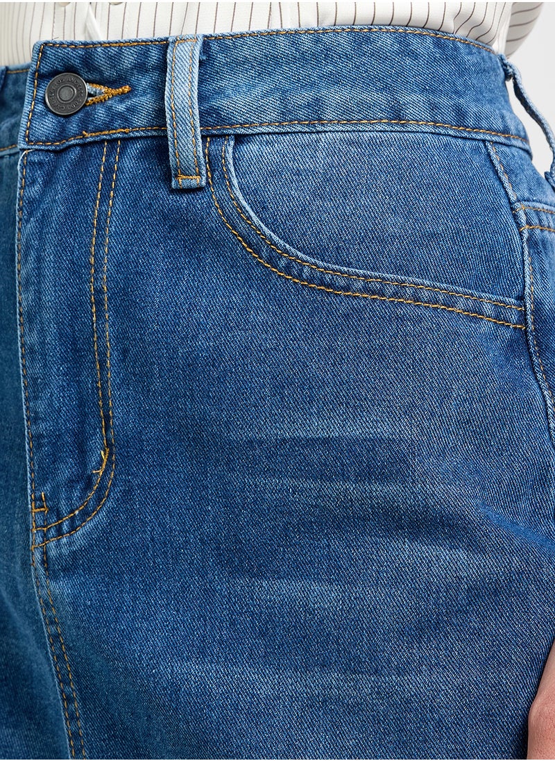 Ginger Denim Midi Skirt With Slit  - Image 4