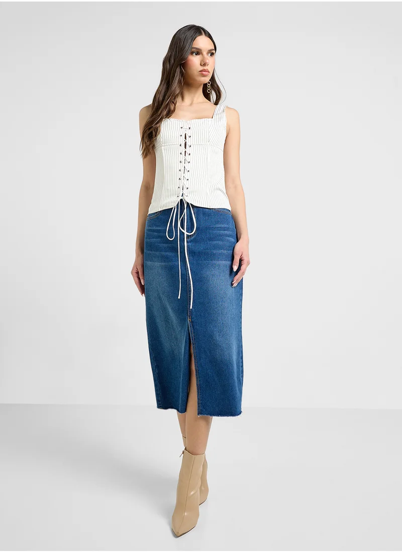 Ginger Denim Midi Skirt With Slit