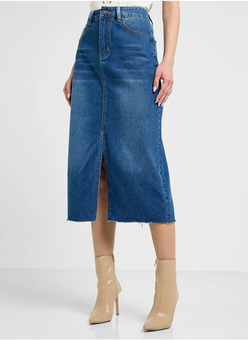 Ginger Denim Midi Skirt With Slit