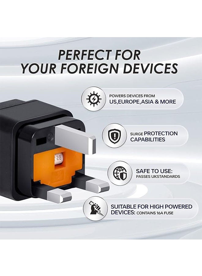 1 Pack UK Travel Adapter 13A with Fuse, Universal Travel Power Adapter Converter Plug, US/JP/AU/EU/CN plugs to UK, 3 Pins Socket British Standard, Power Outlet Charger, Safe and Portable, Black - Image 4