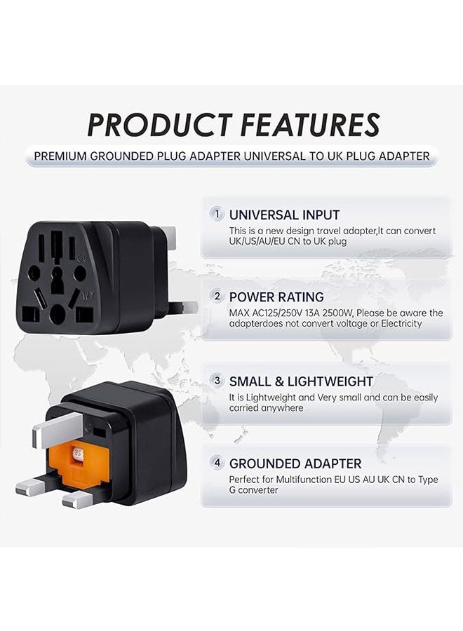 1 Pack UK Travel Adapter 13A with Fuse, Universal Travel Power Adapter Converter Plug, US/JP/AU/EU/CN plugs to UK, 3 Pins Socket British Standard, Power Outlet Charger, Safe and Portable, Black - Image 5