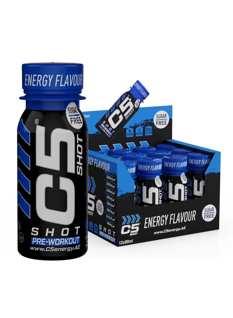 C5 SHOT Pre-Workout Drink | 80ml Liquid Shot | 200mg Caffeine, Beta-Alanine, Creatine, Citrulline | Sugar Free | Zero Calories  (Pack of 12, Energy Flavour) - Image 1