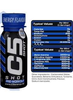 C5 Energy C5 SHOT Pre-Workout Drink | 80ml Liquid Energy Shot | 200mg Caffeine, Beta-Alanine, Creatine, Citrulline | Sugar Free | Zero Calories  (Pack of 12, Energy Flavour)  - Image 4