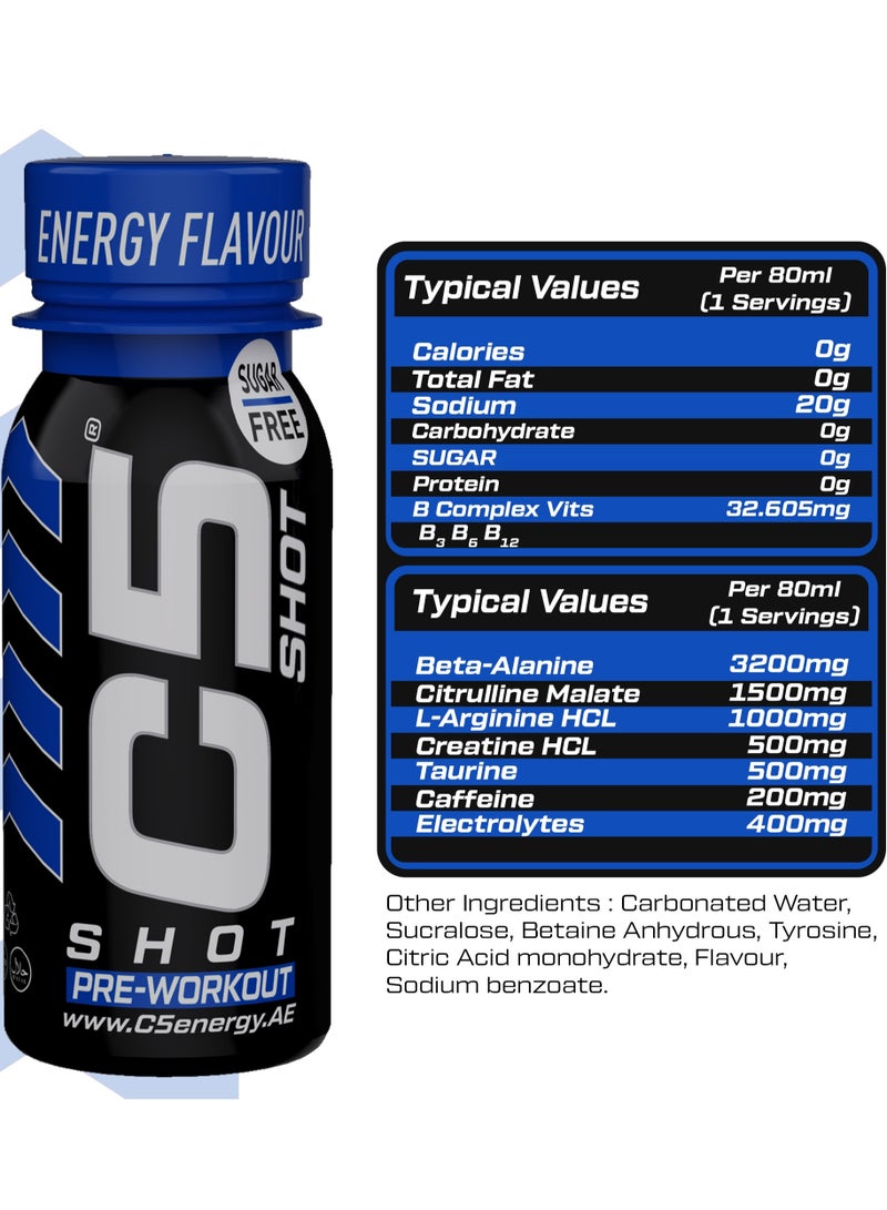 C5 SHOT Pre-Workout Drink | 80ml Liquid Shot | 200mg Caffeine, Beta-Alanine, Creatine, Citrulline | Sugar Free | Zero Calories  (Pack of 12, Energy Flavour) - Image 4