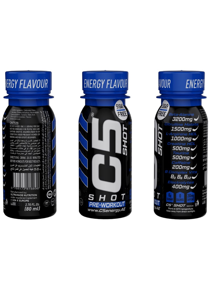 C5 SHOT Pre-Workout Drink | 80ml Liquid Shot | 200mg Caffeine, Beta-Alanine, Creatine, Citrulline | Sugar Free | Zero Calories  (Pack of 12, Energy Flavour) - Image 2