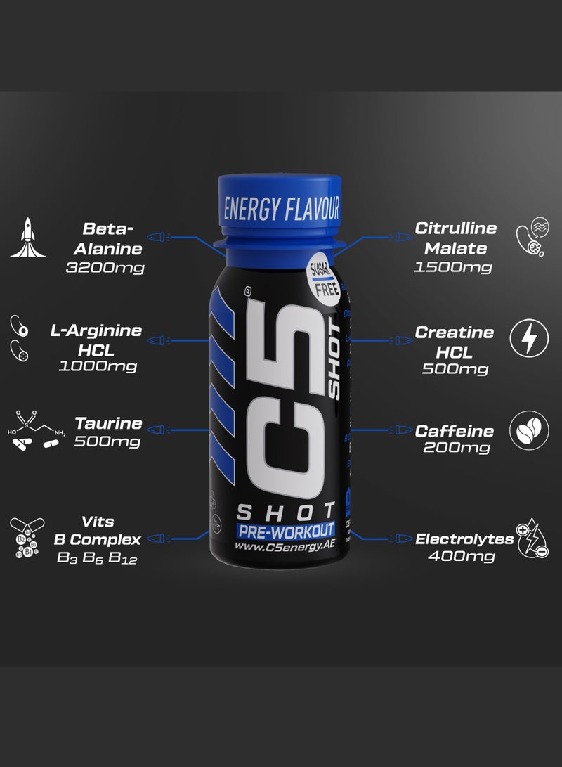 C5 SHOT Pre-Workout Drink | 80ml Liquid Shot | 200mg Caffeine, Beta-Alanine, Creatine, Citrulline | Sugar Free | Zero Calories  (Pack of 12, Energy Flavour) - Image 3