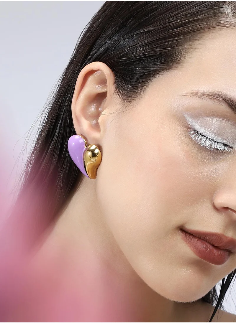 SOHI SOHI Women's The Chonky-Coeur Stud Earrings For Casual Wear | Lavender Colour | Alloy Material | Push Back Closure | MetallicEarrings | Stud Earrings For Women & Girls