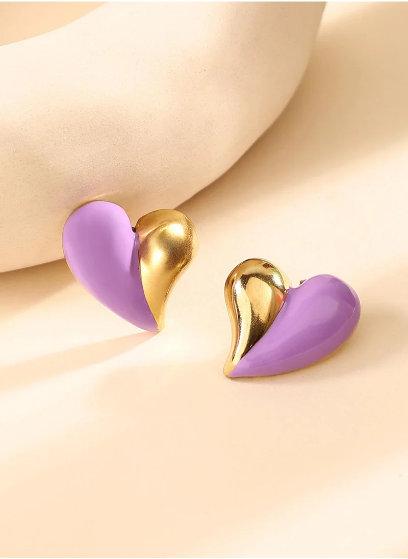 SOHI SOHI Women's The Chonky-Coeur Stud Earrings For Casual Wear | Lavender Colour | Alloy Material | Push Back Closure | MetallicEarrings | Stud Earrings For Women & Girls
