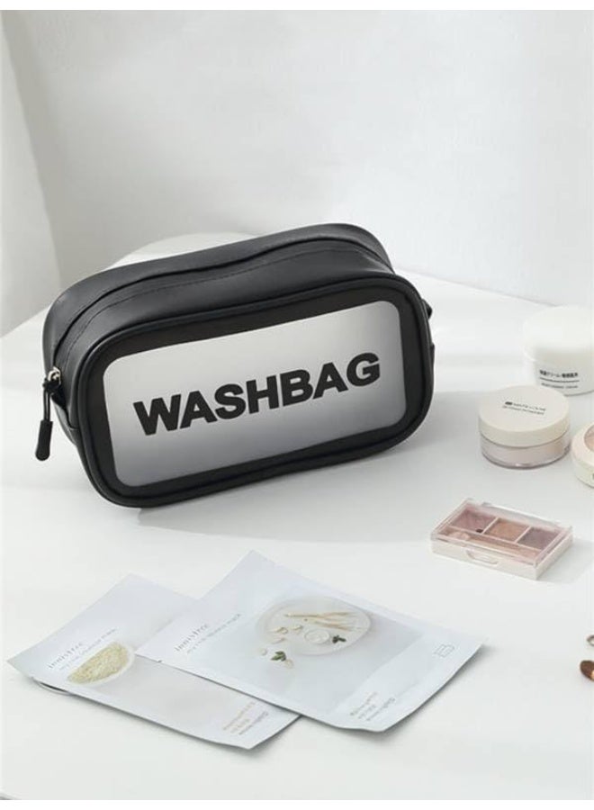 Womens Clear Toiletry Bags For Traveling Hanging Cosmetic Bags Water Repellent Airport Makeup Cosmetic (Black) - Image 2