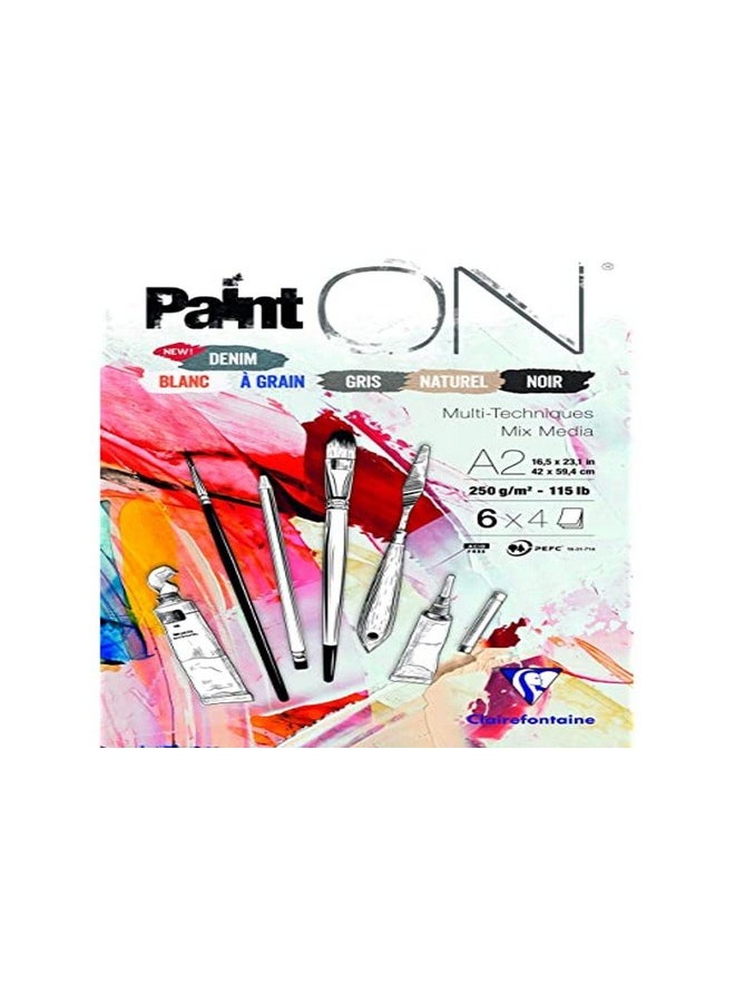 Clairefontaine Clairefontaine 975412C PaintON Multi-Technique Glued Pad - 24 Sheets Multi-Technique Drawing Paper - Assorted 6 Colors x4 Sheets - A2 42x59.4 cm 250g  - Image 1