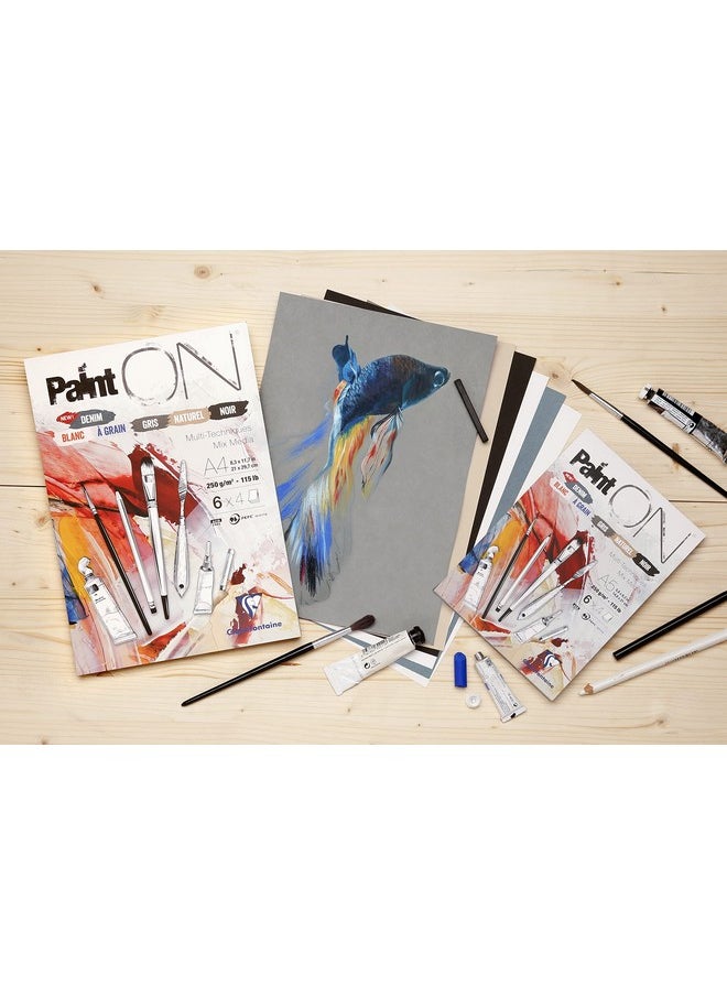 Clairefontaine Clairefontaine 975412C PaintON Multi-Technique Glued Pad - 24 Sheets Multi-Technique Drawing Paper - Assorted 6 Colors x4 Sheets - A2 42x59.4 cm 250g  - Image 3