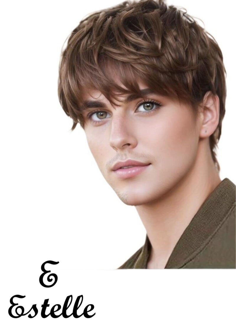 إستيل باروكات قصيرة للرجال - باروكات من ألياف غير لامعة مقاومة للحرارة للاستخدام اليومي، مظهر طبيعي مع أنماط مجعدة كثيفة (قصيرة مموجة، جانبية/مستقيمة) - Image 1