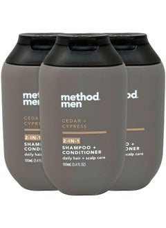 Method Method Men 2in1 Shampoo Plus Conditioner Cedar and Cypress Daily hair and Scalp Care Paraben and Phthalate Free Mini Travel Size 34 oz Pack of 3 