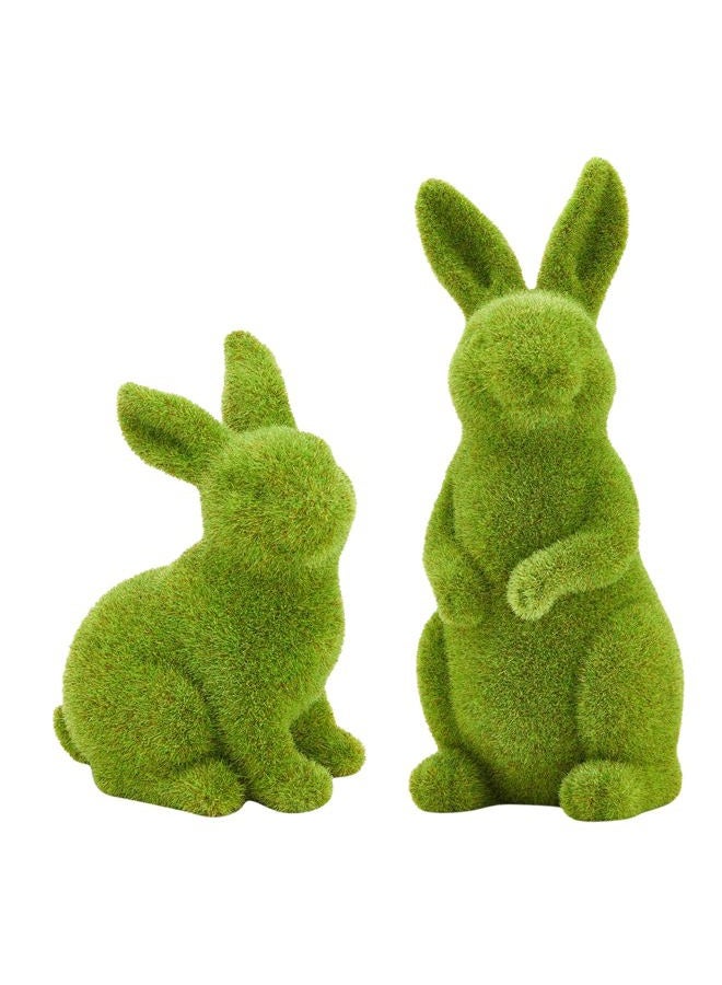 Zensounding Decorative Decorations for Easter Bunny Gifts, Moss Green Flocking Sculpture, Garden Courtyard Family Gathering Celebration Decorations (Small 2PCS Standing+Sitting) - Image 1