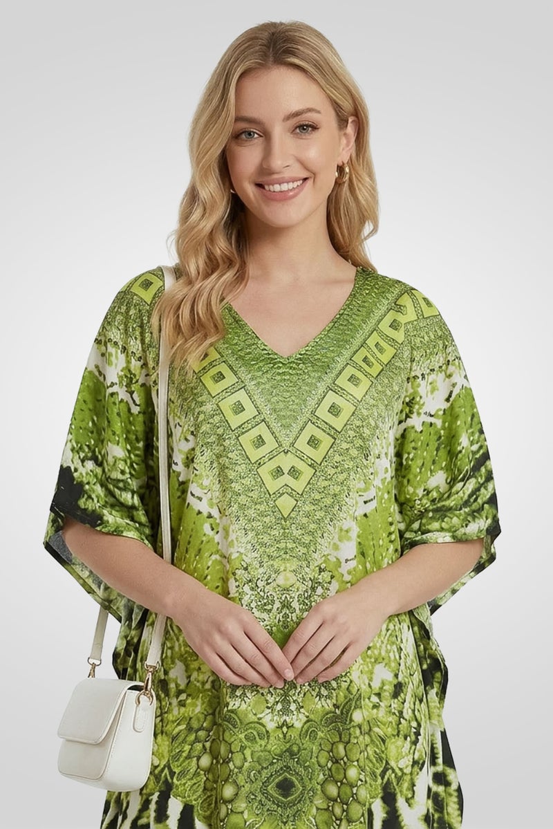 Willow & Whistle Women Graphic Print Kaftan Maxi Dress, Olive - Image 2