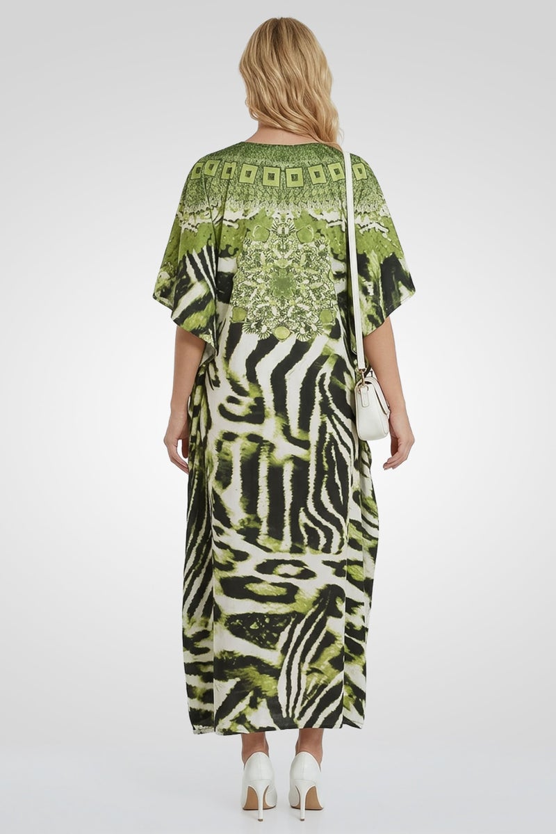 Willow & Whistle Women Graphic Print Kaftan Maxi Dress, Olive - Image 4