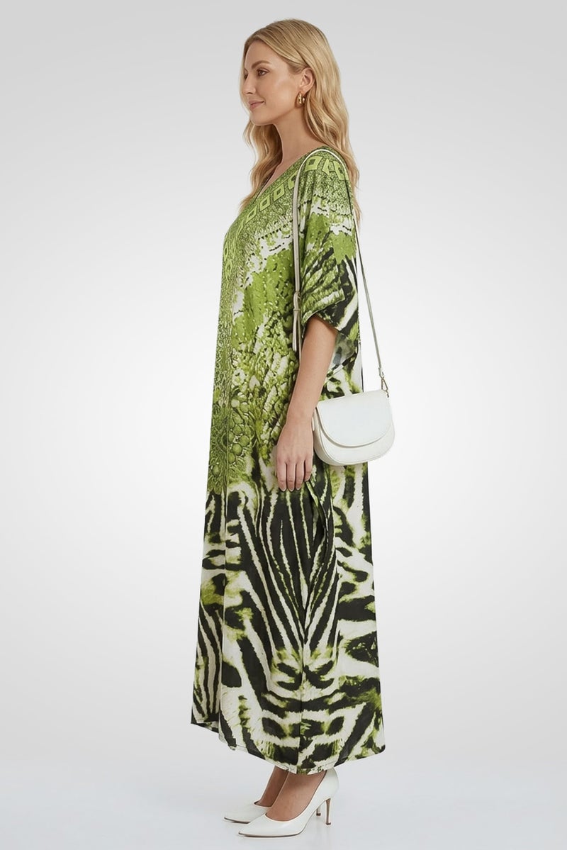 Willow & Whistle Women Graphic Print Kaftan Maxi Dress, Olive - Image 3