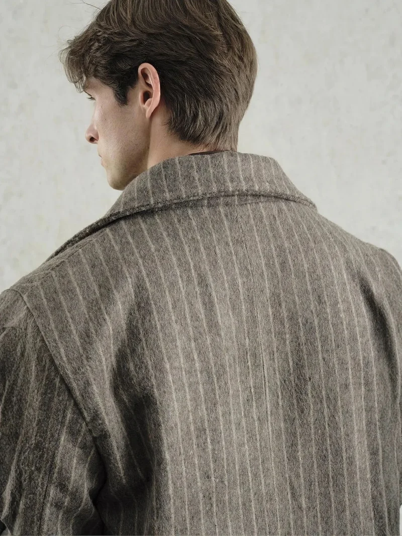 Giesto Beaver Brown GIESTO Textured Buttoned Striped Jacket for Men | Best Price UAE