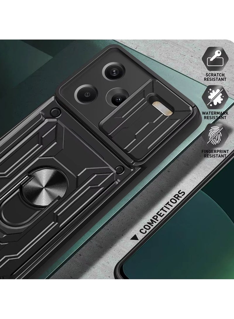 Techie حافظة سلايد أرمور لهاتف شاومي ريدمي نوت 13 برو بلس 5G مع حلقة 360°، قاعدة مغناطيسية، حامل بطاقات، درع كاميرا وحماية من السقوط بمعيار عسكري - Image 4