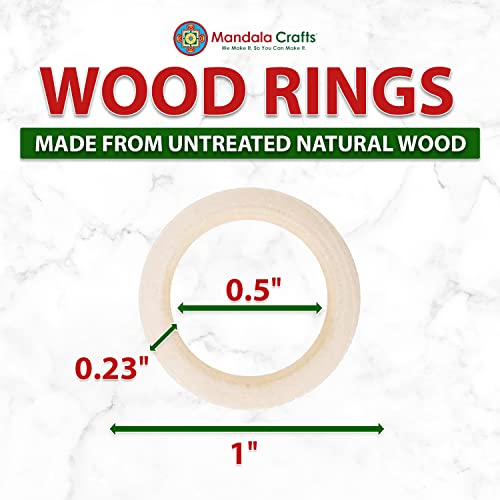 Mandala Crafts 25mm Wooden Rings Macrame Supplies – 100 Unfinished DIY Natural Wood Macrame Rings Circles for Crafts and Jewelry Making - Image 3
