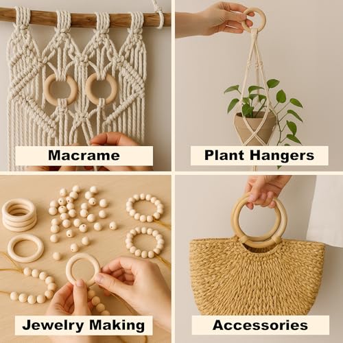 Mandala Crafts 25mm Wooden Rings Macrame Supplies – 100 Unfinished DIY Natural Wood Macrame Rings Circles for Crafts and Jewelry Making - Image 5