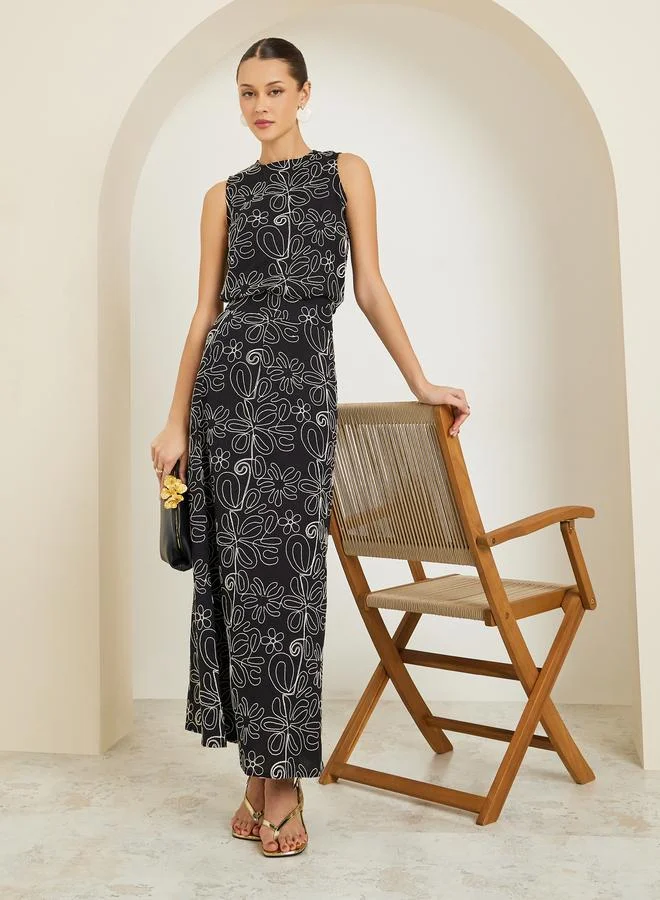 Women Black Embroidered Maxi Skirt