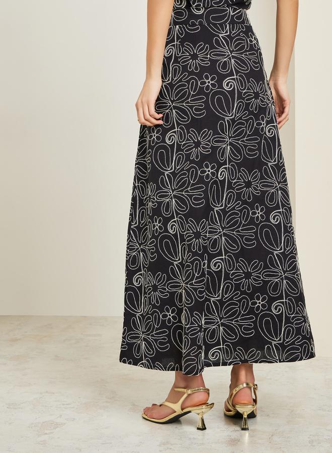 Styli Women Black Embroidered Maxi Skirt - Image 4