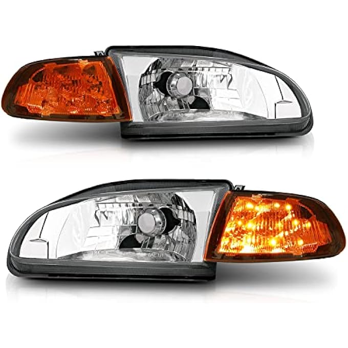 M-AUTO LhRh Oe Style Chrome Housing Amber Corner Headlights Assembly Compatible With 1992 1993 1994 1995 Honda Civic 23Dr - Image 2