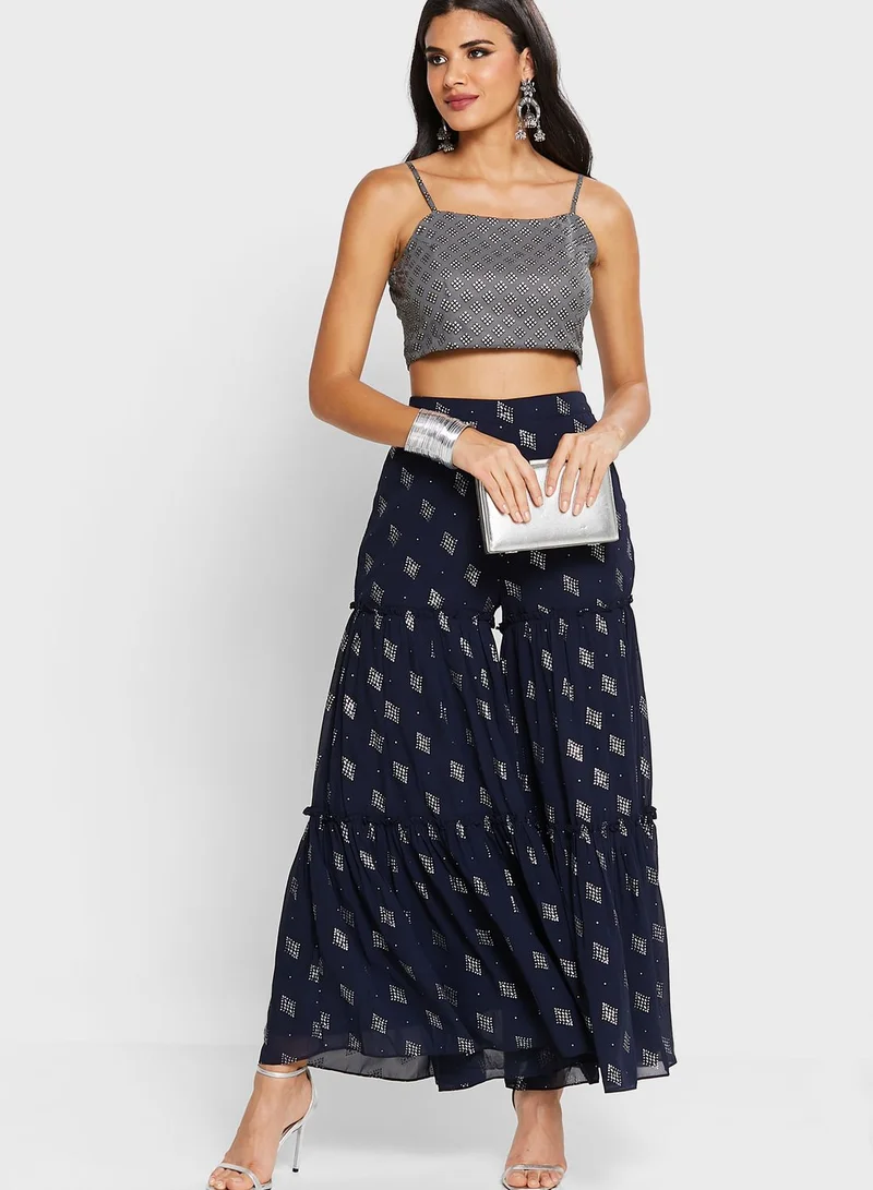 indya Grey Foil Strappy Crop Top