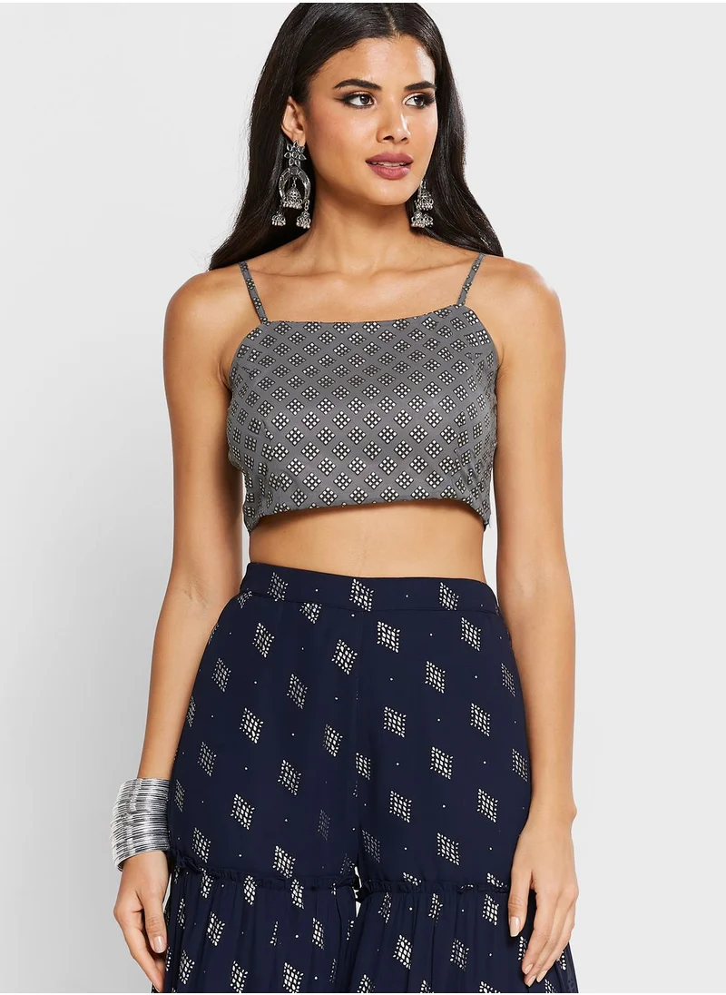 indya Grey Foil Strappy Crop Top