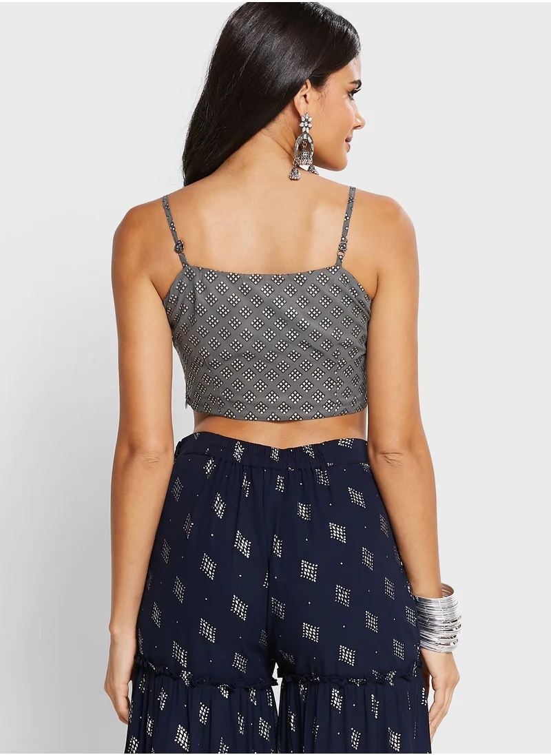 indya Grey Foil Strappy Crop Top