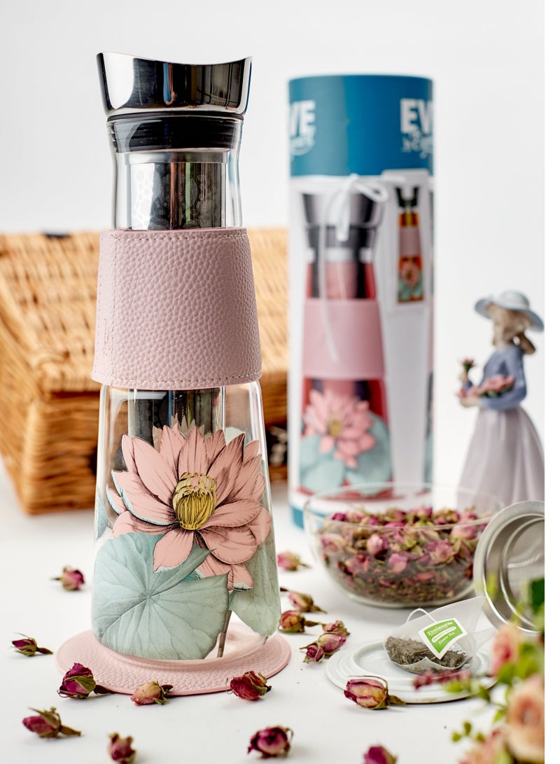 Tealand Borosilicate Heat Resistant Glass Eve Padma Portable Glass Mug BPA Free And Food Safe With Stainless Steel Mesh Filter For Loose Leaf Tea Perfect For both Hot and Iced Tea (Pink)  - Image 4