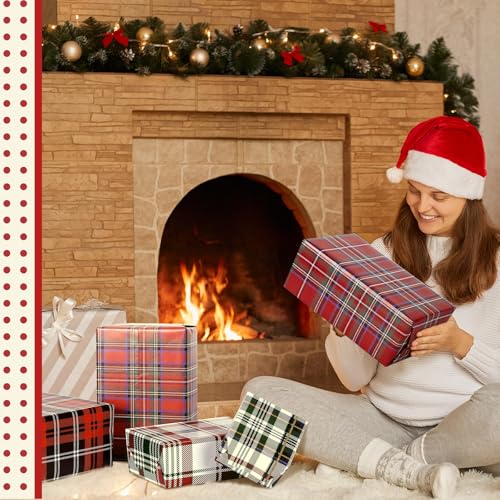 Watersay 12 Sheets Tartan Plaid Christmas Wrapping Paper 20 x 28 Inches Gift Wrap Packaging Red Black White and Green Tartan Wrapping Paper for Holiday Christmas Birthday Party Supplies - Image 5