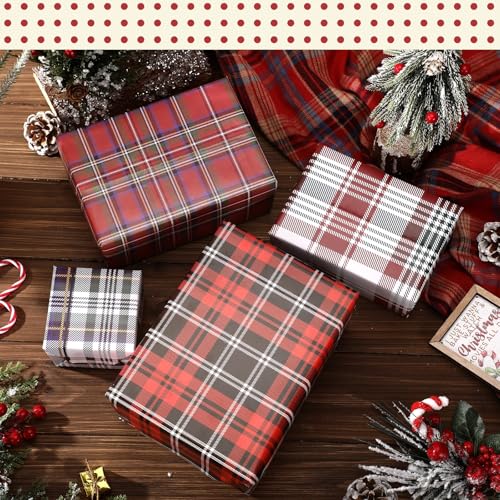 Watersay 12 Sheets Tartan Plaid Christmas Wrapping Paper 20 x 28 Inches Gift Wrap Packaging Red Black White and Green Tartan Wrapping Paper for Holiday Christmas Birthday Party Supplies - Image 3